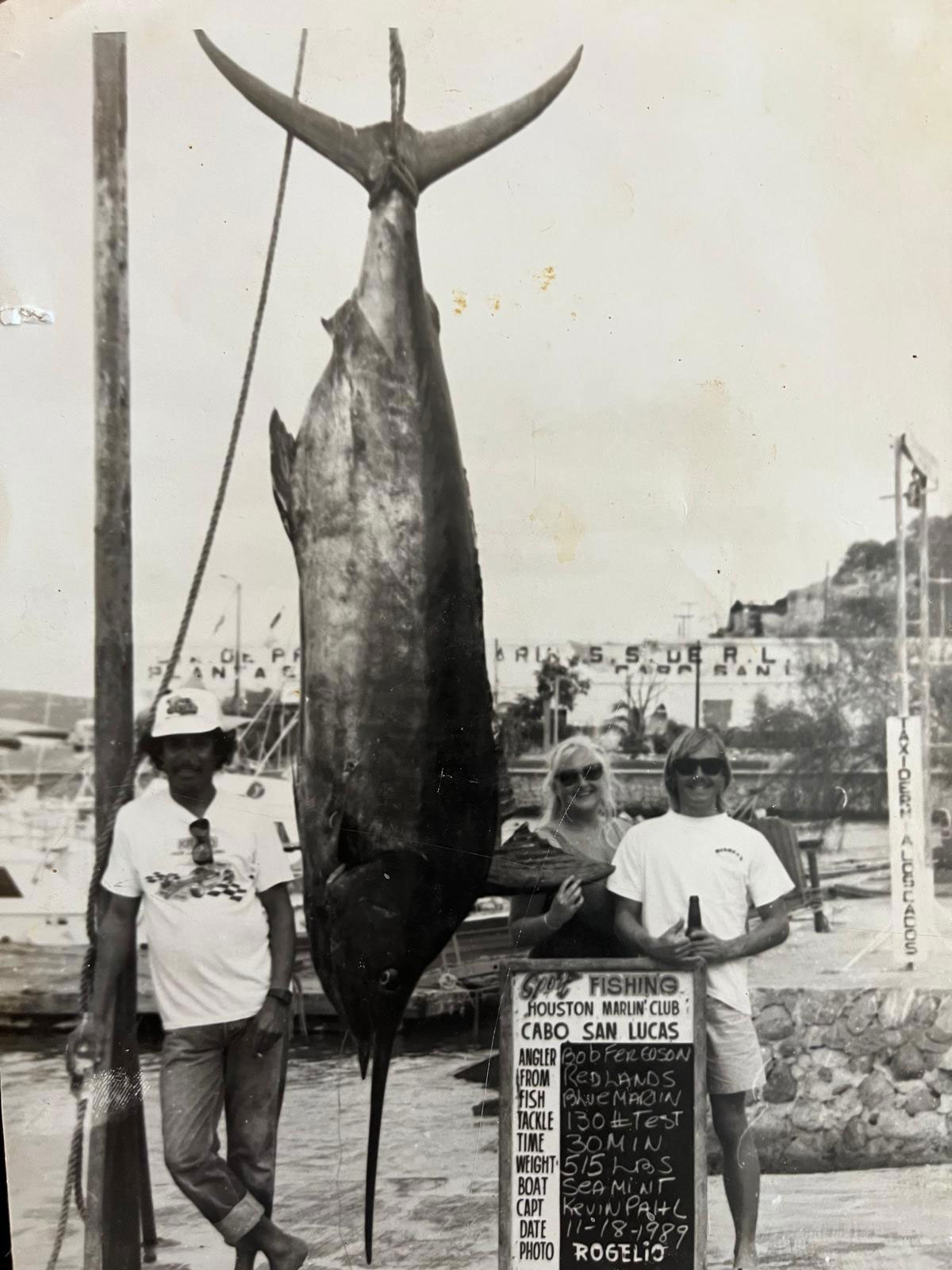 With a 550-pound Blue Marlin caught 10 miles off Cabo San Lucas, Mexico ----